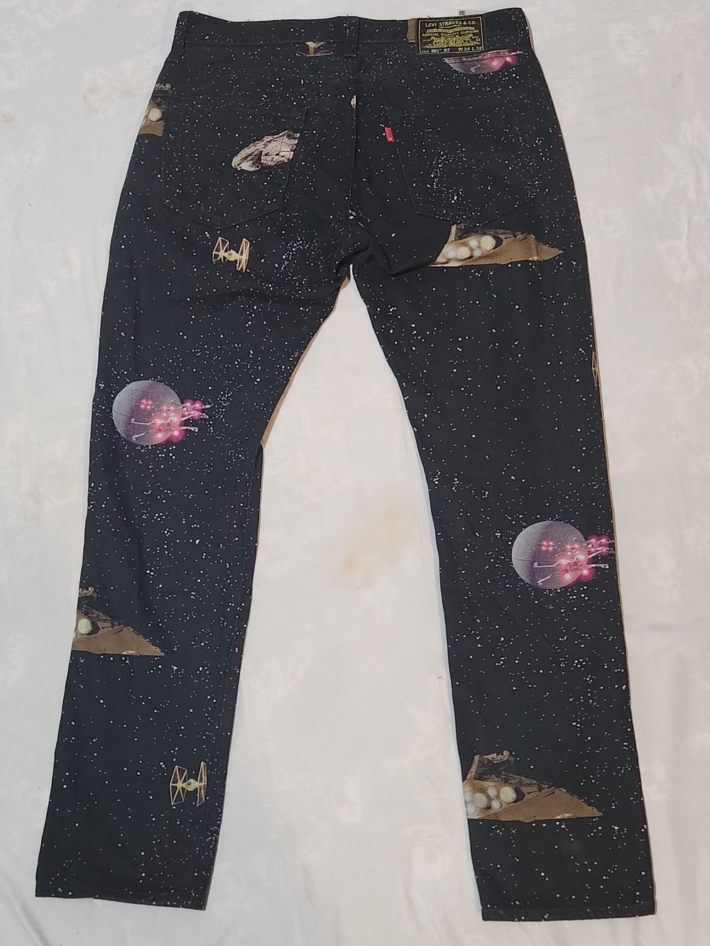 Levi's Star Wars 501 ST Denim Jeans Pants Mens W34 L32 Galaxy Print Black Rare